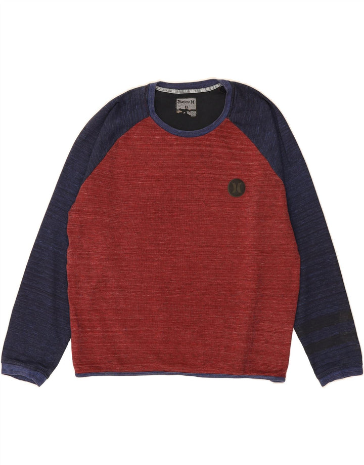 HURLEY Mens Crew Neck Jumper Sweater Large Red Colourblock Cotton Vintage Hurley and Second-Hand Hurley from Messina Hembry 