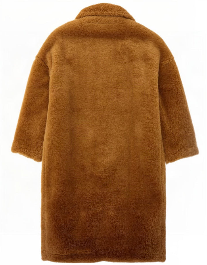 Zara Dame Bamse Oversized Overfrakke UK 14 Medium Brun Polyester