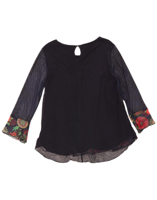 Desigual Dame Langærmet Bluse Top UK 16 Large Navy Blue Floral