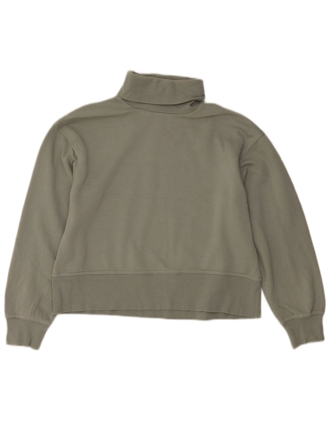 Zara Womens Crop Roll Neck Sweatshirt Jumper UK 14 Medium Green Bomuld