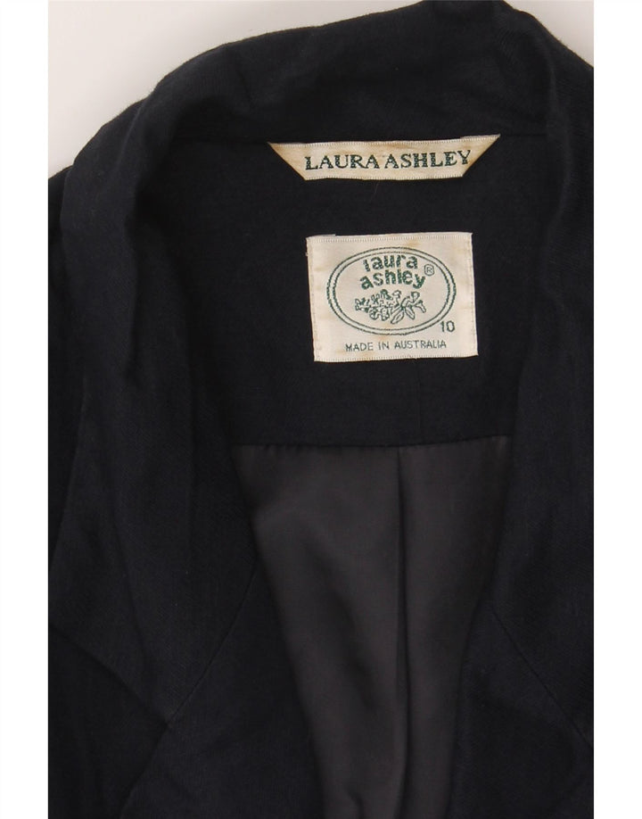 LAURA ASHLEY Womens 4 Button Blazer Jacket US 10 Large Navy Blue Linen Vintage Laura Ashley and Second-Hand Laura Ashley from Messina Hembry 