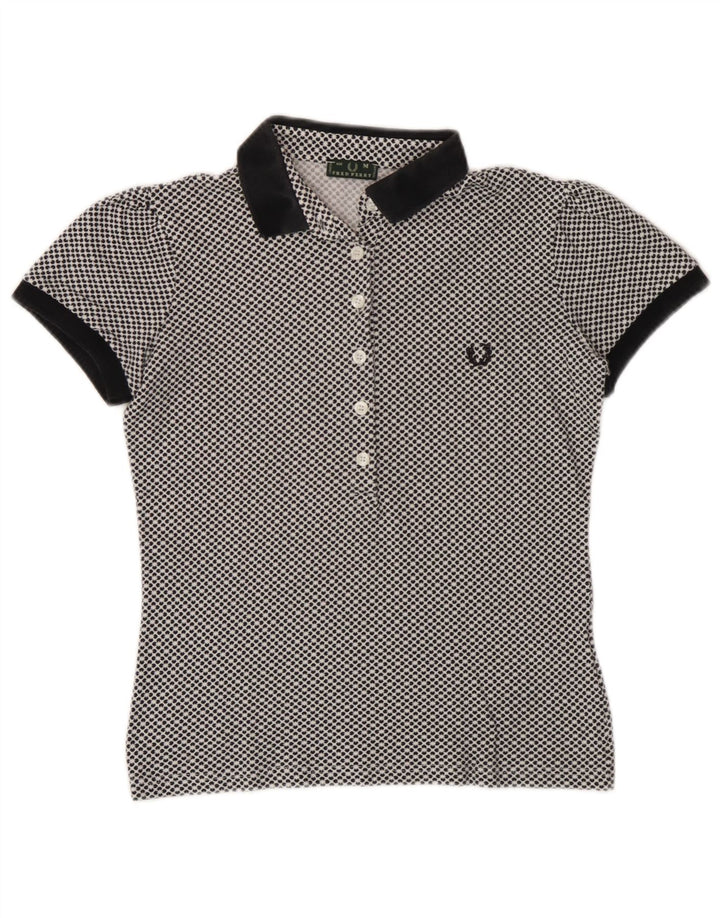 Fred Perry Dame Polo Shirt UK 12 Medium White Floral Bomuld