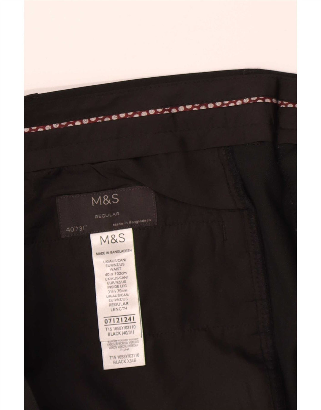 Marks & Spencer Herre Regular Suit Bukser W40 L31 Sort Polyester