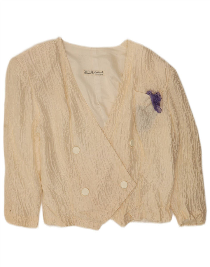 Vintage Dame Dobbeltradet Blazer Jacket UK 14 Medium Off White