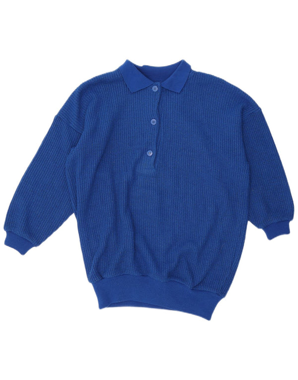 Vintage Womens Oversized Polo Neck Jumper Sweater UK 10 Small Blue Acryl