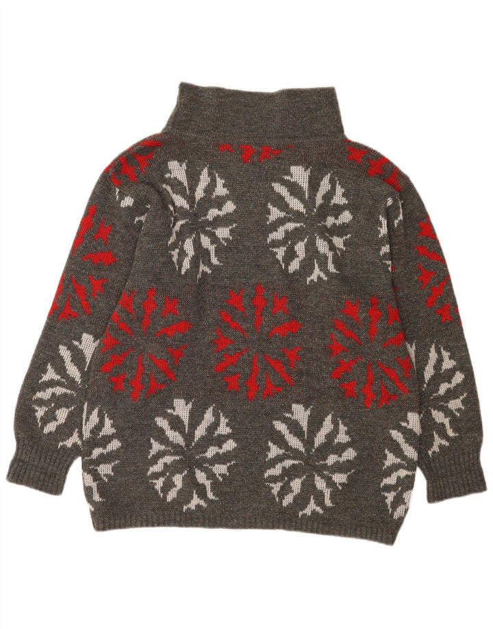 Flou Dame Turtle Neck Jumper Sweater UK 14 Medium Grå Geometrisk