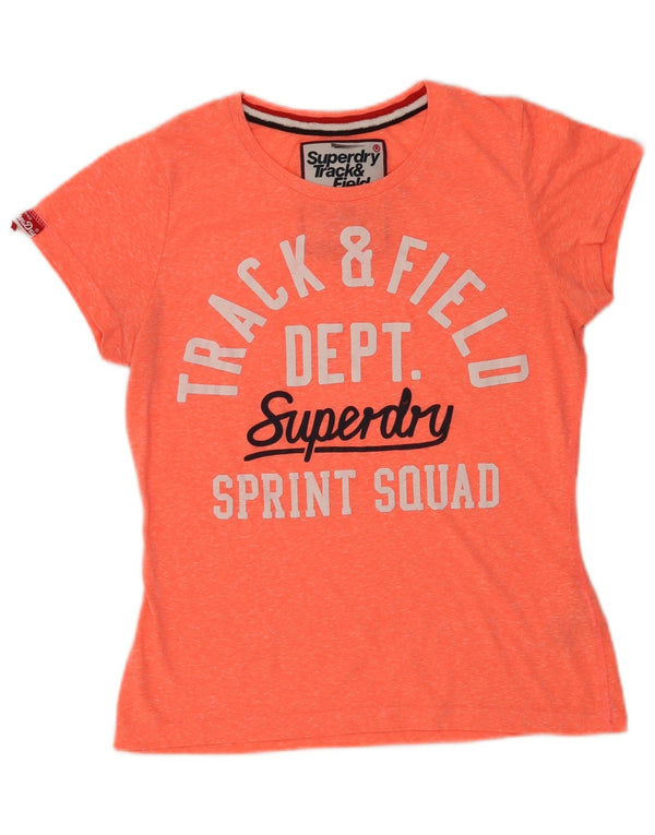 Superdry grafisk T-shirt top til kvinder UK 14 Stor orange flækket polyester