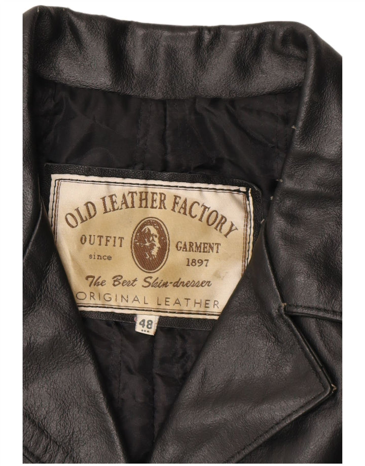 VINTAGE Læderfrakke til kvinder IT 48 XL Sort Læder