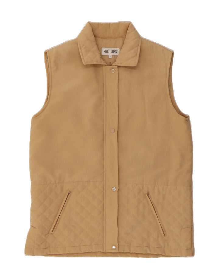 VINTAGE Womens Oversized Gilet UK 10 Small Beige Polyester Vintage Vintage and Second-Hand Vintage from Messina Hembry 
