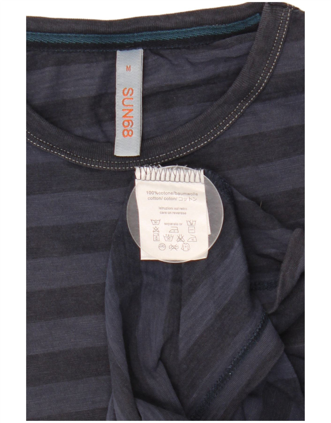 SUN68 Herre T-shirt Top Medium Marineblå Stribet bomuld