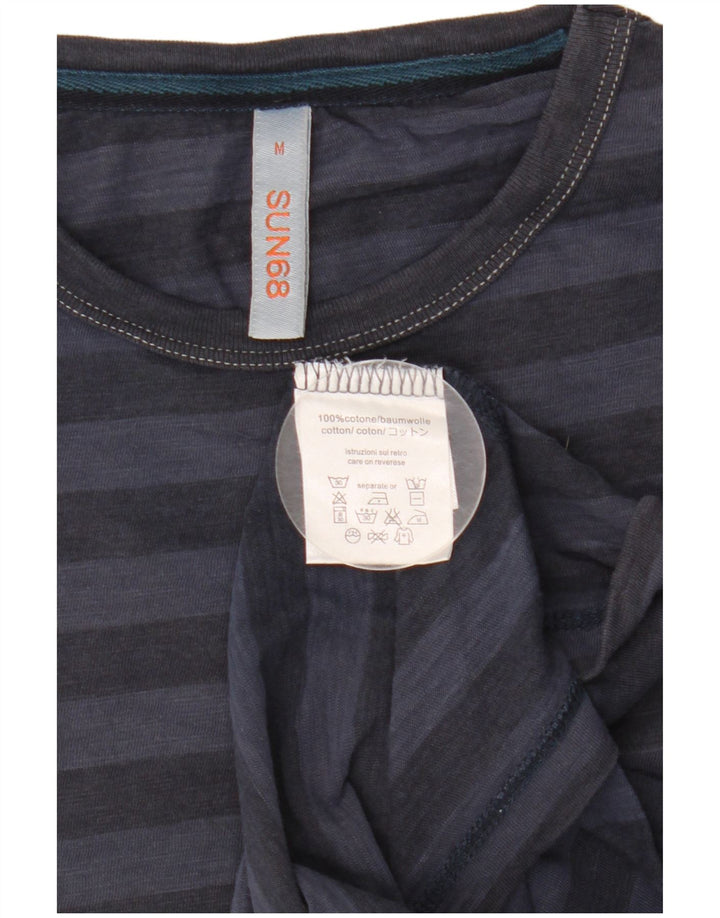 SUN68 Herre T-shirt Top Medium Marineblå Stribet bomuld