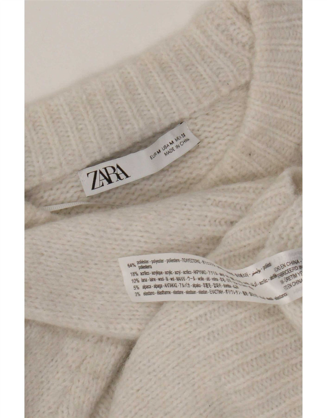 Zara Womens Oversized Crew Neck Jumper Sweater UK 14 Medium White Polyester