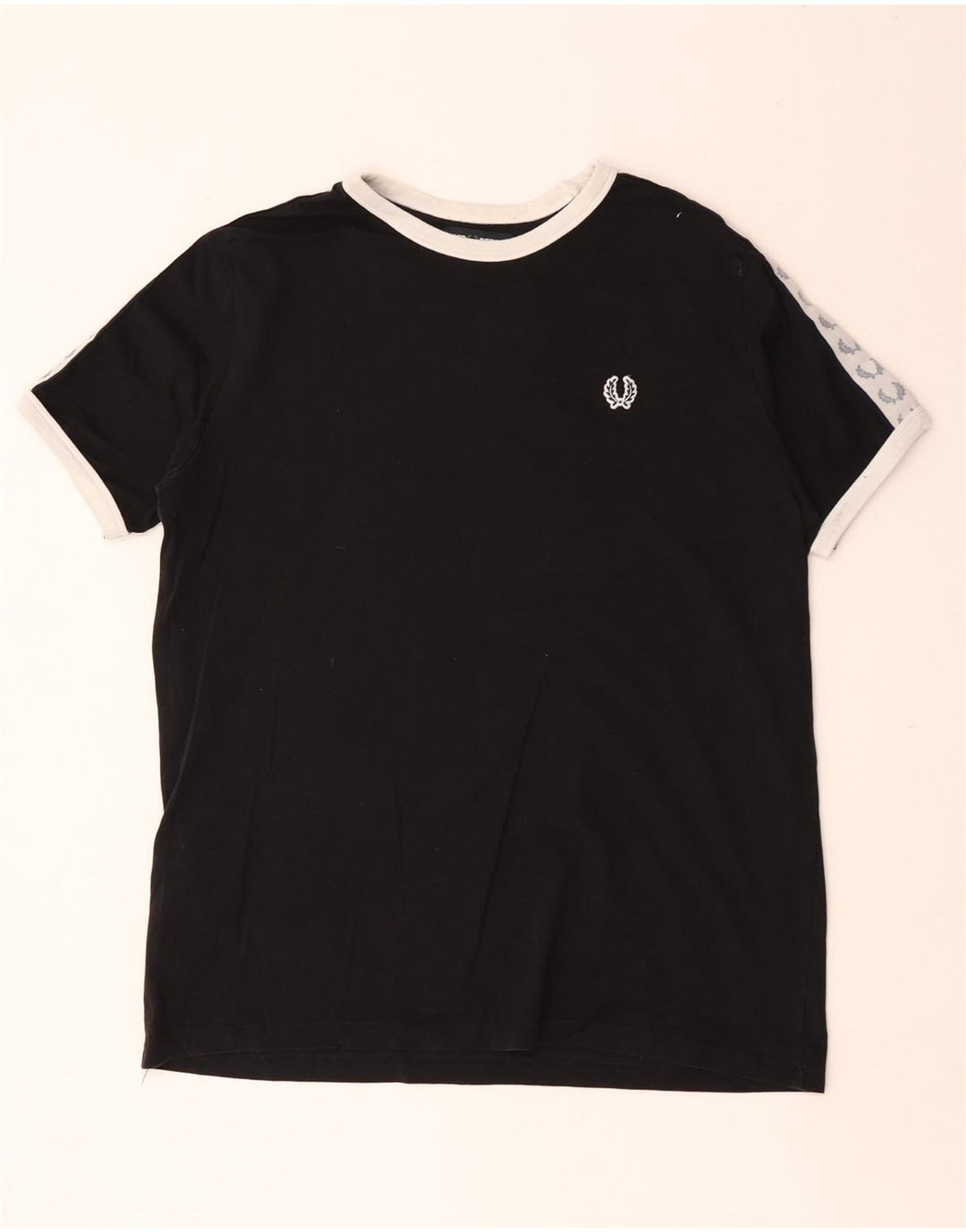 Fred Perry Herre grafisk T-shirt Top Medium Sort Colourblock Bomuld