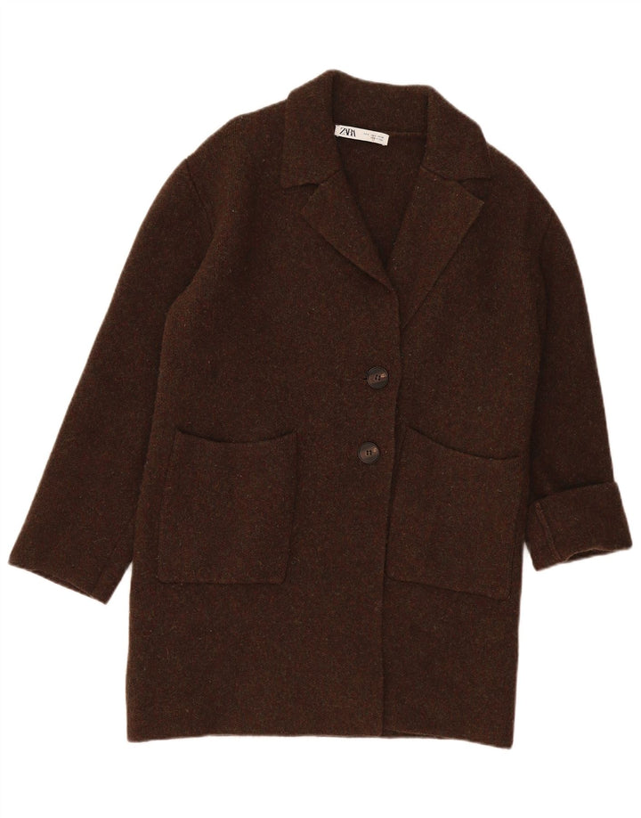 Zara Dame Oversized Overfrakke UK 10 Small Khaki Wool