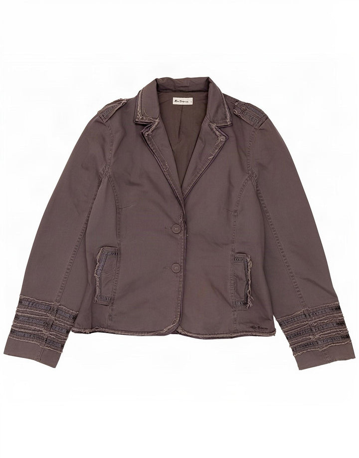 Ben Sherman Dame Military 2 Button Blazer Jacket UK 14 Stor Grå Bomuld