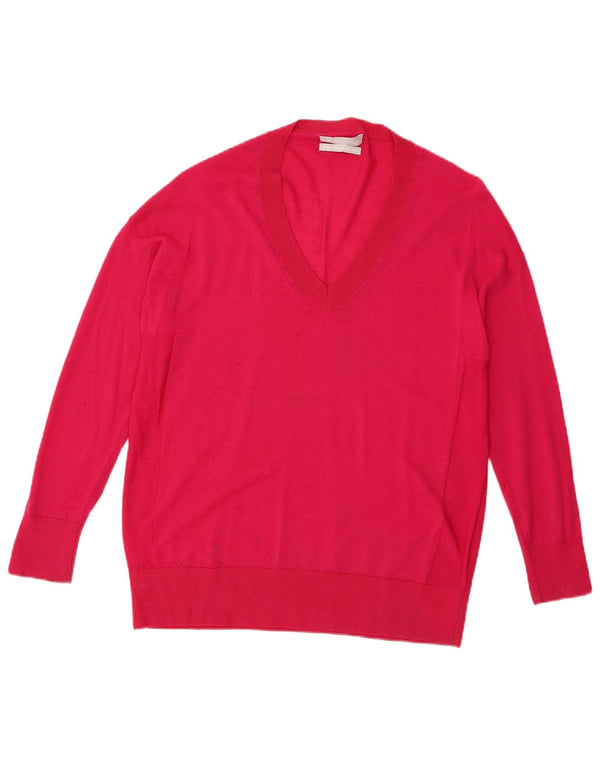 Marks & Spencer Dame V-hals sweater UK 14 Medium Pink Merino Uld