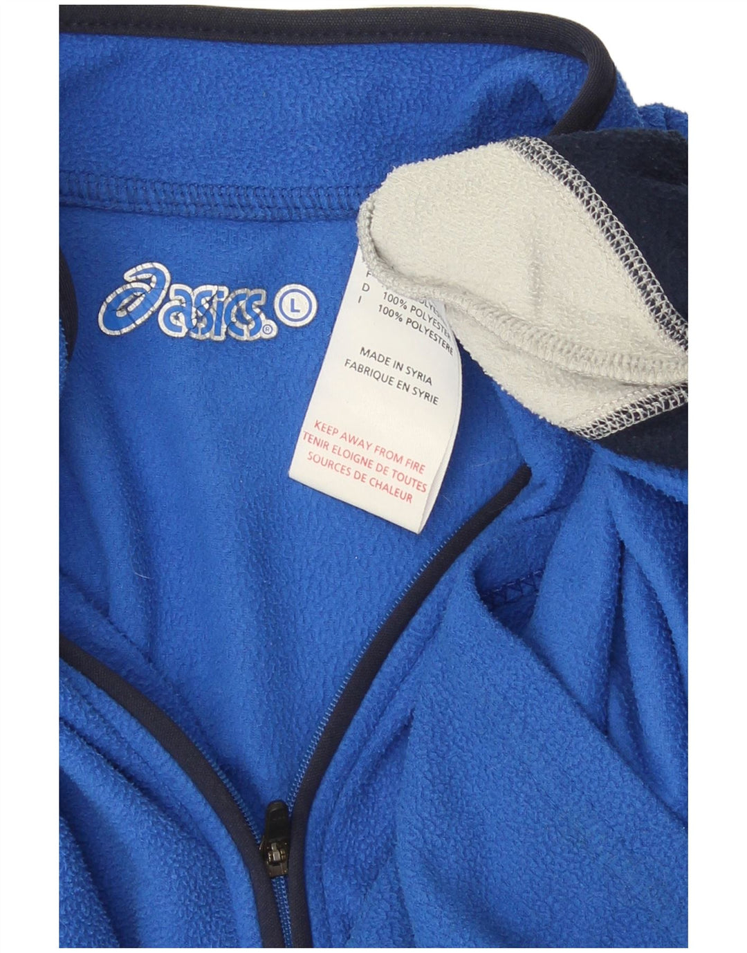 Asics herre lynlås hals fleece jumper stor blå farveblok polyester