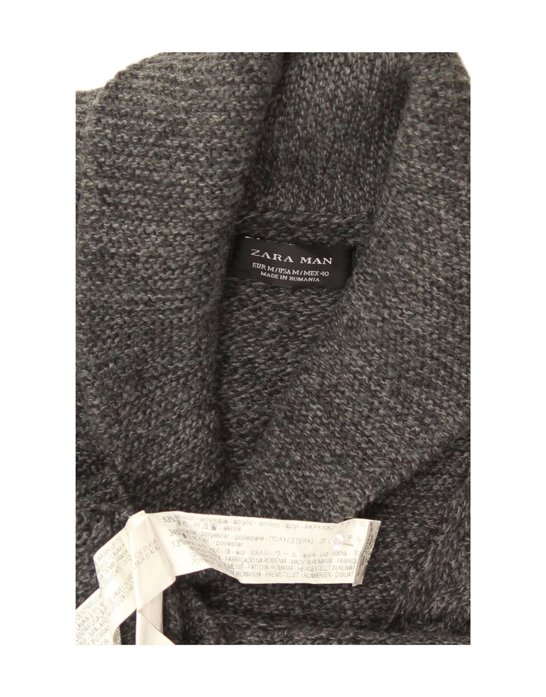 Zara Herre Sjal Hals Jumper Sweater Medium Grå Flecked Acryl