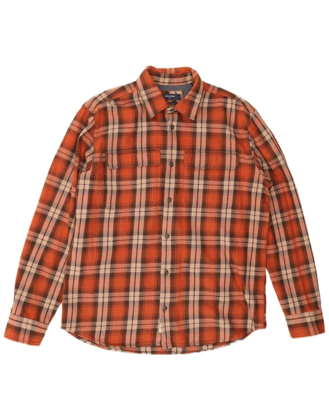 Jack & Jones herre flannelskjorte XL orange ternet bomuld