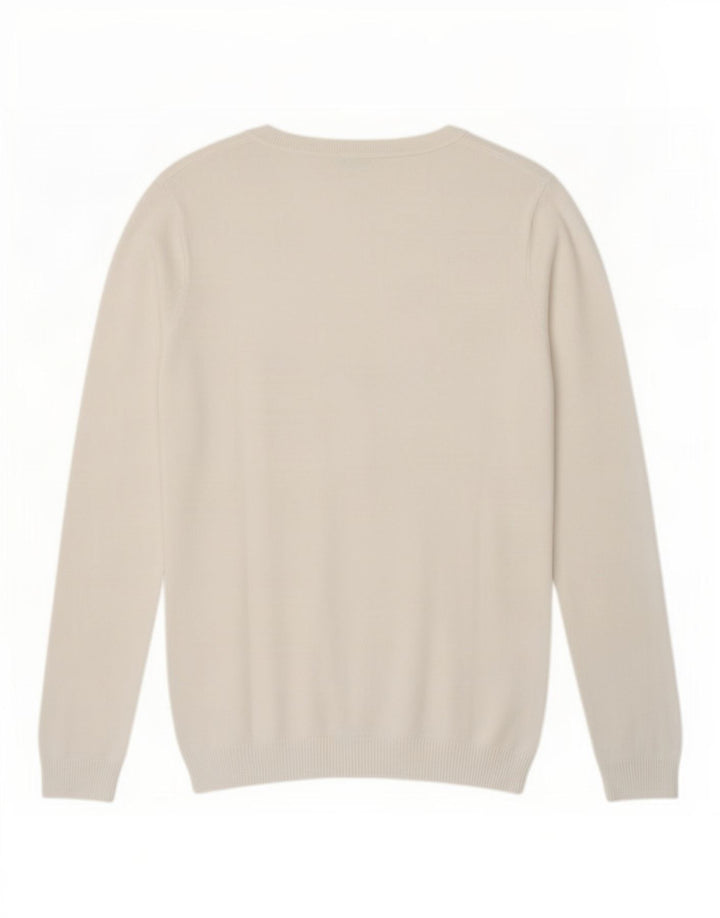 Guess Dame grafisk V-hals sweater UK 12 Medium White