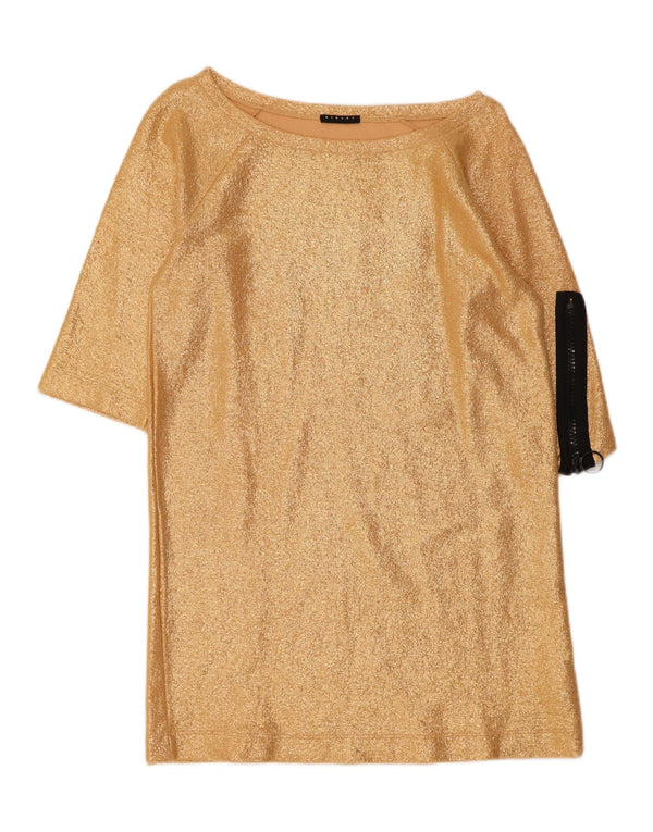 SISLEY Womens 3/4 Sleeve Shift Dress UK 10 Small Gold Cotton