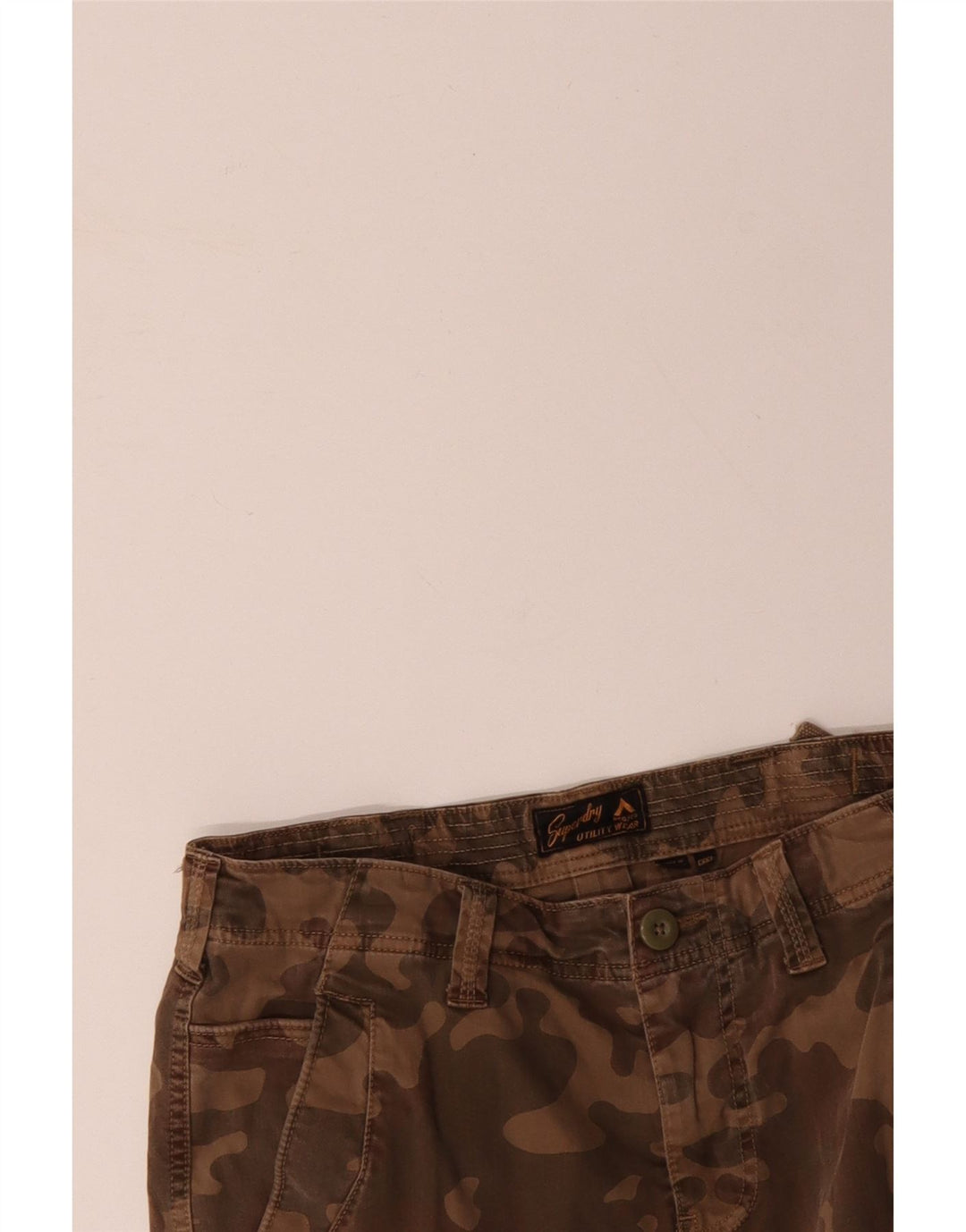 SUPERDRY Herre Cargo Shorts W32 Medium Brun Camouflage Bomuld