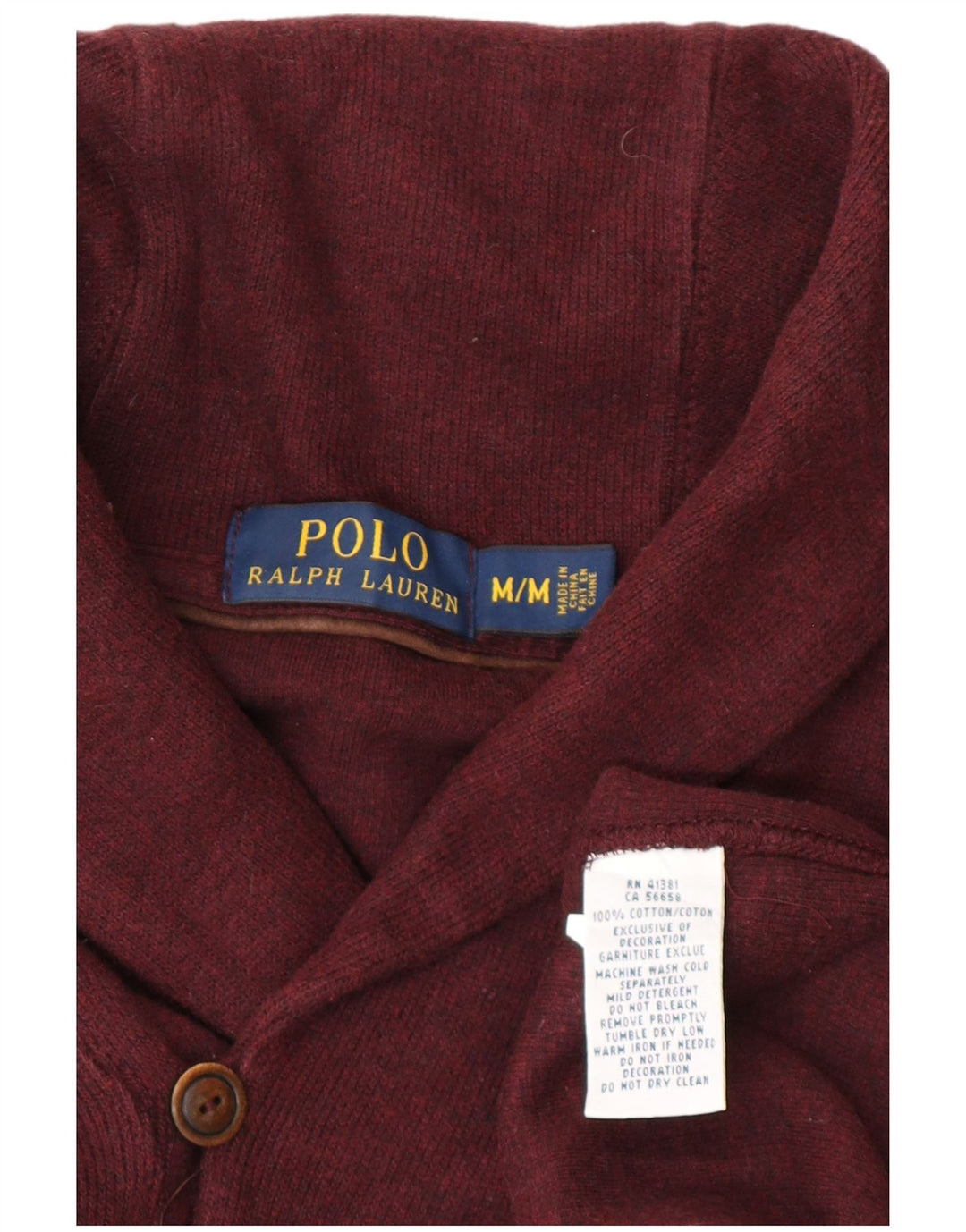 POLO RALPH LAUREN Herre Shawl Neck Jumper Sweater Medium Bourgogne Bomuld