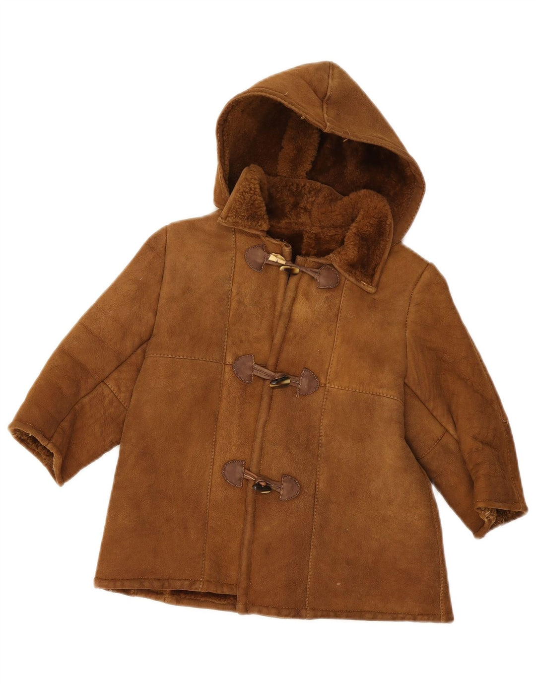 Vintage hættejakke til piger Shearling 7-8 år brun