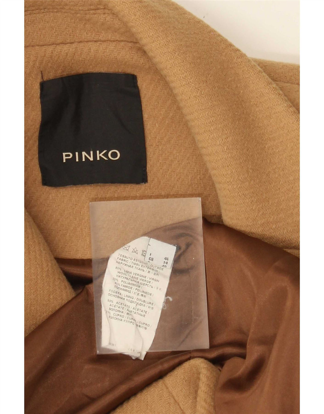 Pinko Dame Overfrakke UK 14 Stor Beige Uld
