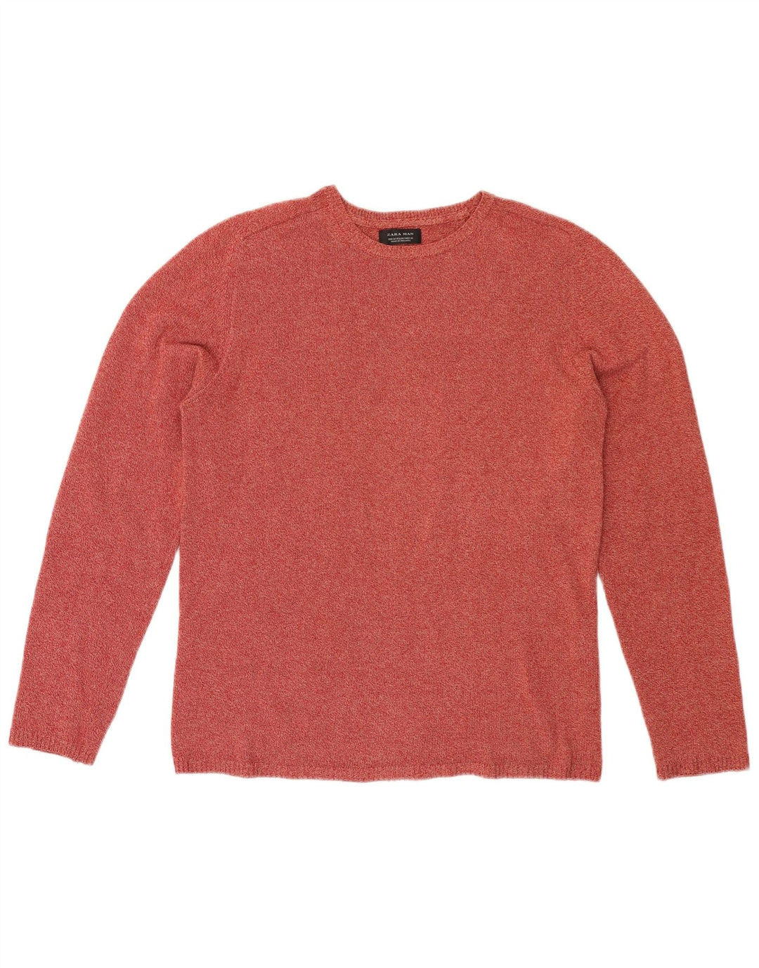 Zara Herre sweater med rund hals, medium rød flækket bomuld