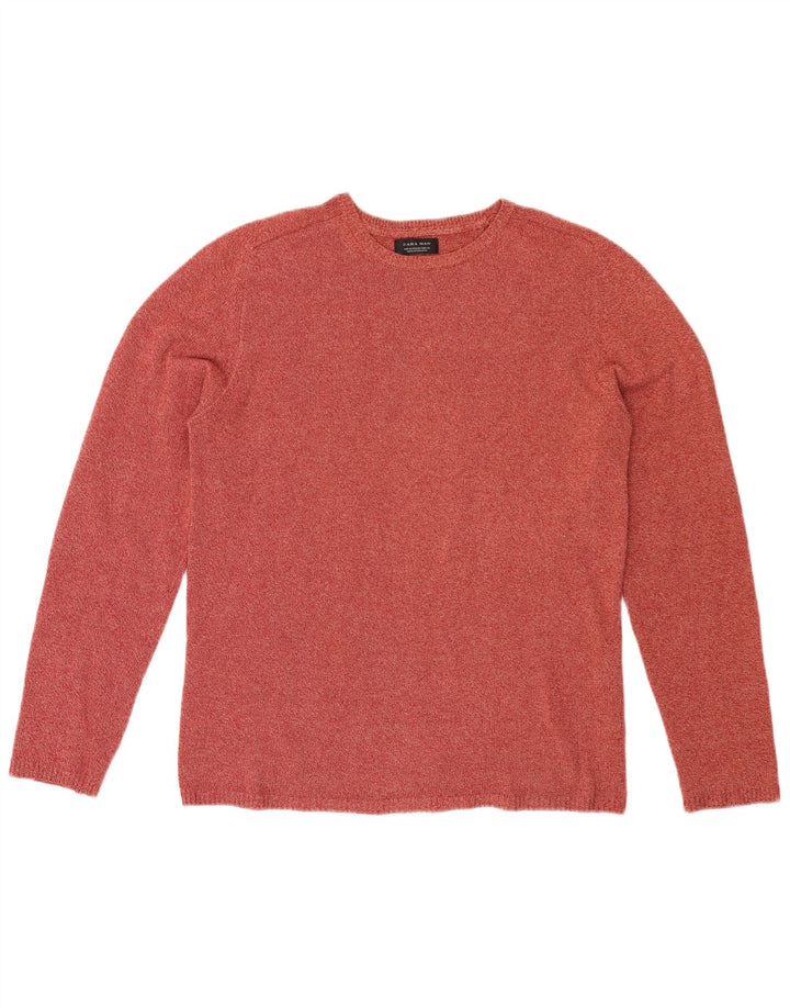 Zara Herre sweater med rund hals, medium rød flækket bomuld