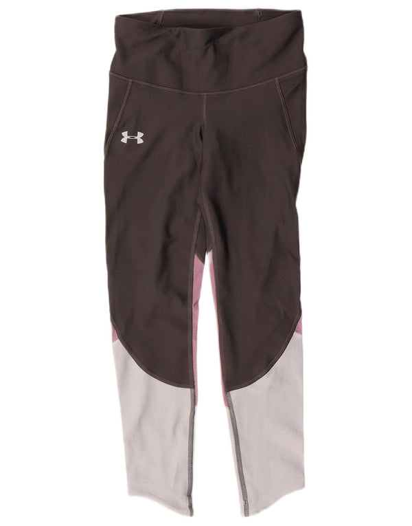 UNDER ARMOUR Dame Heat Gear Leggings UK 8 Small Grey Colourblock