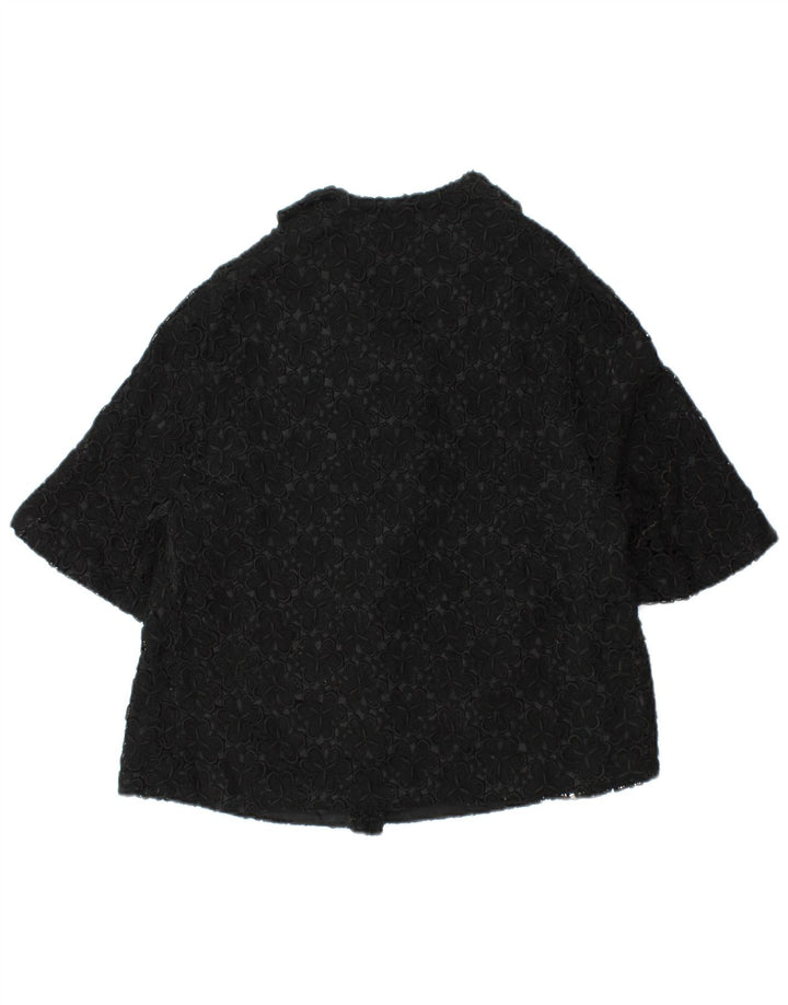 VINTAGE kortærmet blazerjakke til kvinder UK 12 Medium Black Floral