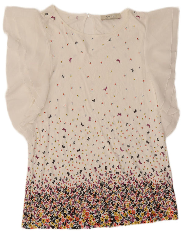 Oasis Damebluse Top UK 10 Small White Floral Viscose Butterfly