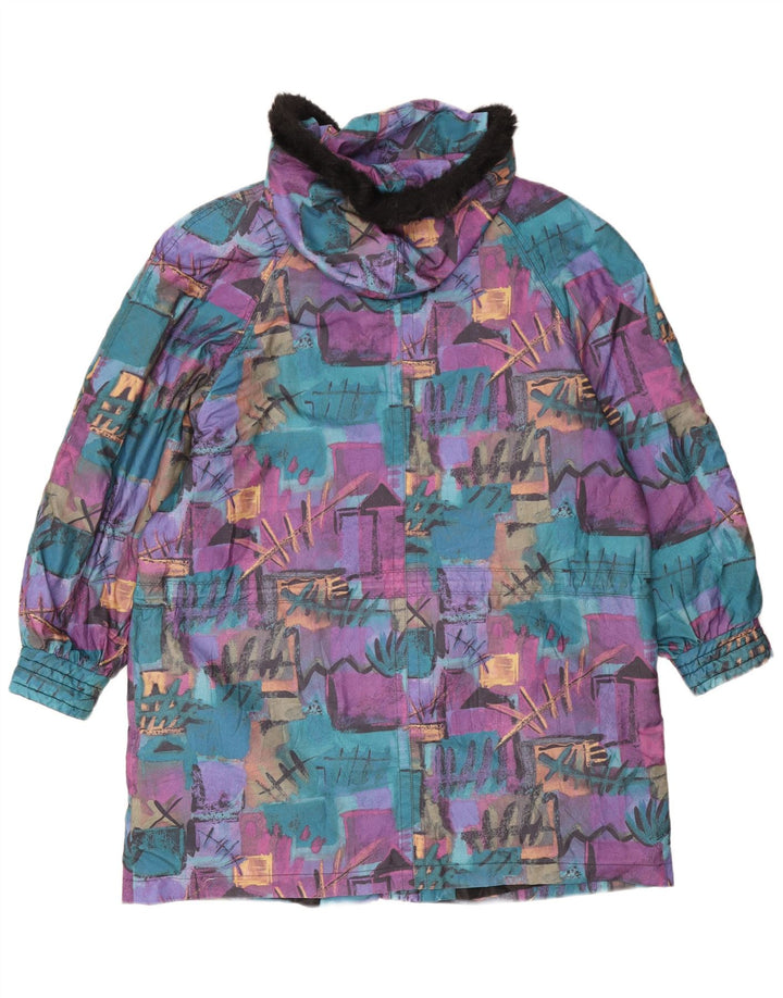 Vintage kvinders oversize abstrakt mønster vindjakke frakke UK 18 XL lilla