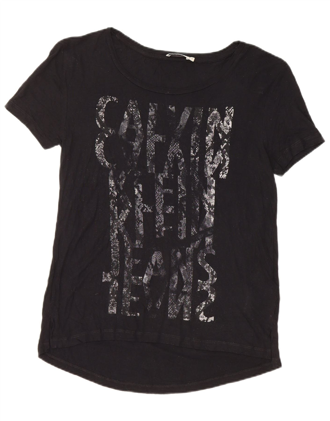 Calvin Klein Dame Grafisk T-Shirt Top UK 10 Small Black Viscose