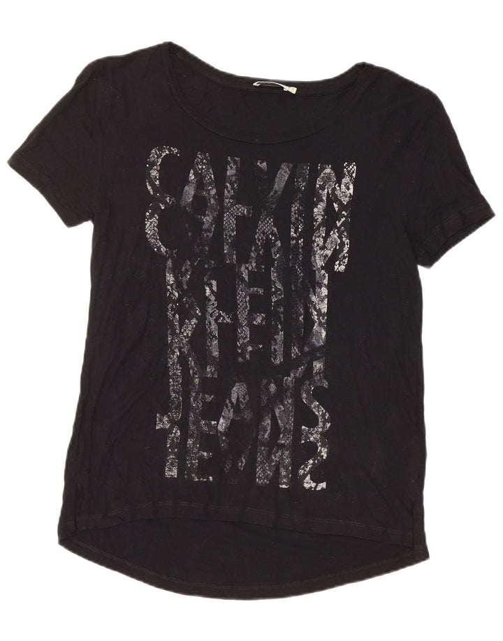 Calvin Klein Dame Grafisk T-Shirt Top UK 10 Small Black Viscose