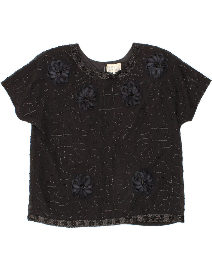 BARRY SHERRARD Womens Blouse Top UK 16 Large Black Floral Polyester Vintage Barry Sherrard and Second-Hand Barry Sherrard from Messina Hembry 