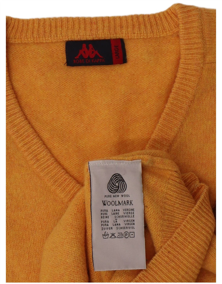Kappa Dame V-hals sweater UK 16 Large Orange Virgin Wool