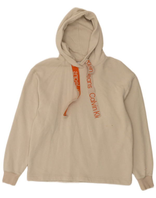 Calvin Klein Jeans Dame Grafisk Oversized Hoodie Jumper UK 10 Small Beige