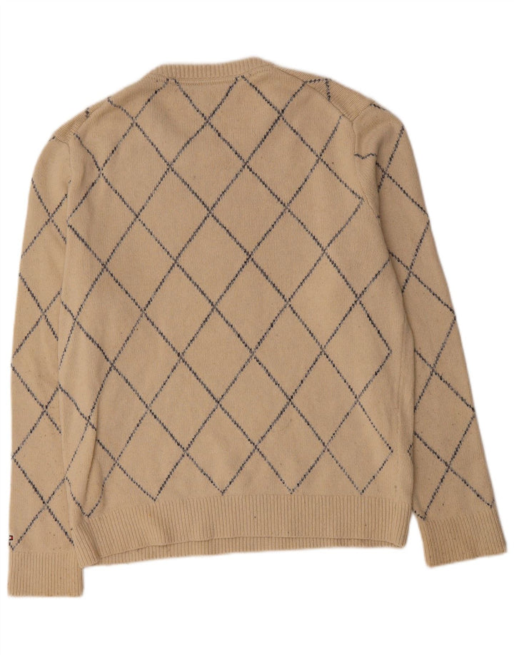 TOMMY HILFIGER Mens Crew Neck Jumper Sweater XL Beige Argyle/Diamond