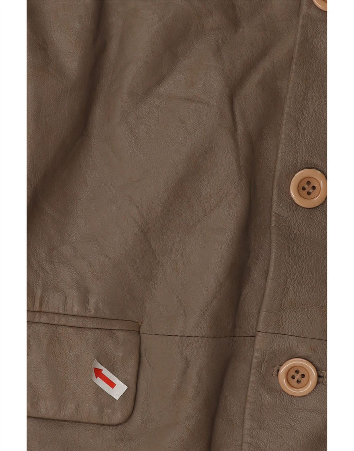 VINTAGE Dame 3-knaps læder blazerjakke UK 16 Stort gråt læder