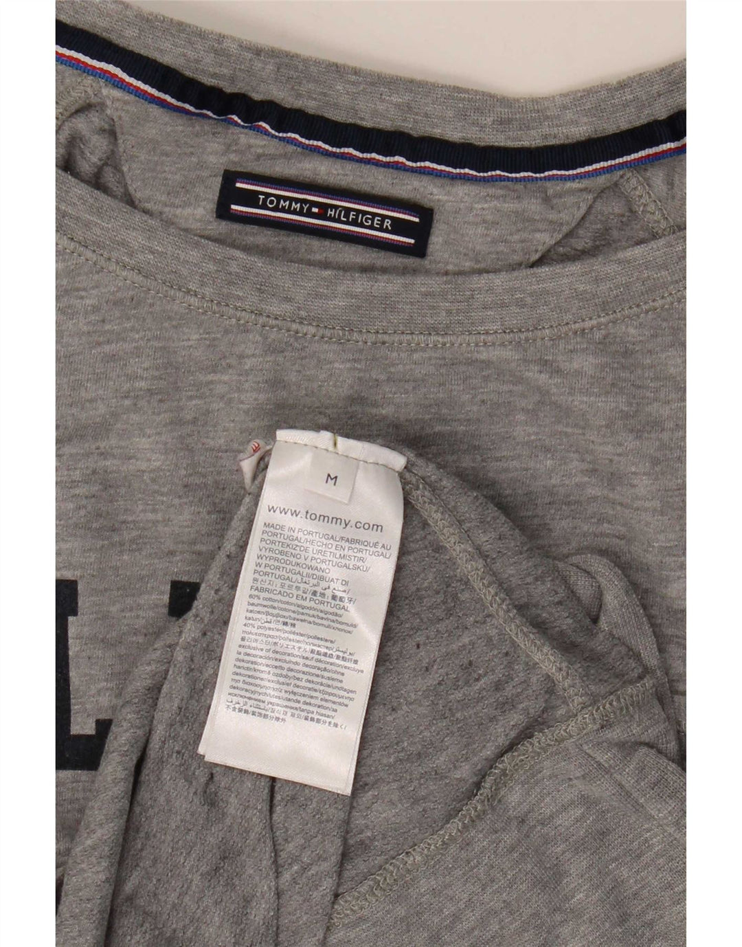 Tommy Hilfiger Dame Grafisk Top Langærmet UK 14 Medium Grå Bomuld
