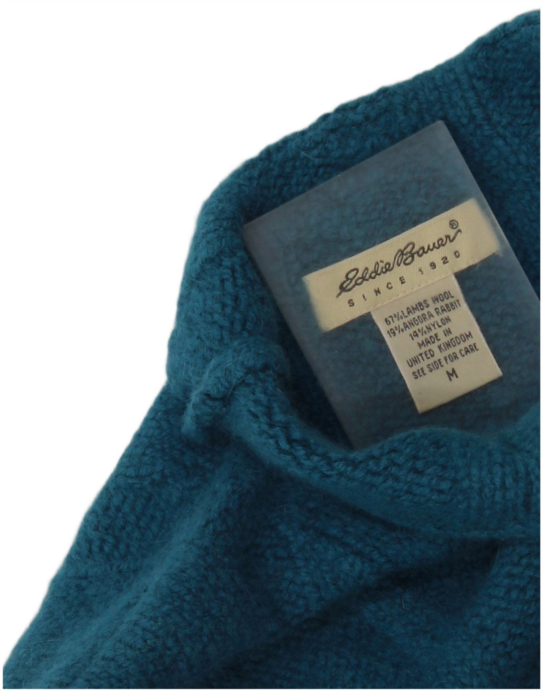 EDDIE BAUER Dame Turtle Neck Jumper Sweater UK 14 Medium Blue Lambswool
