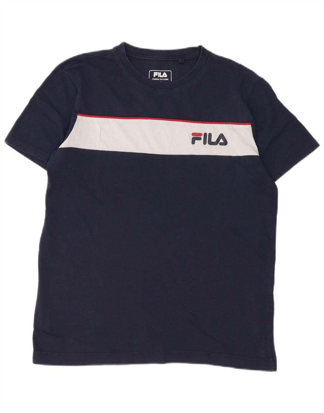FILA Mens Graphic T-Shirt Top Medium Navy Blue Colourblock