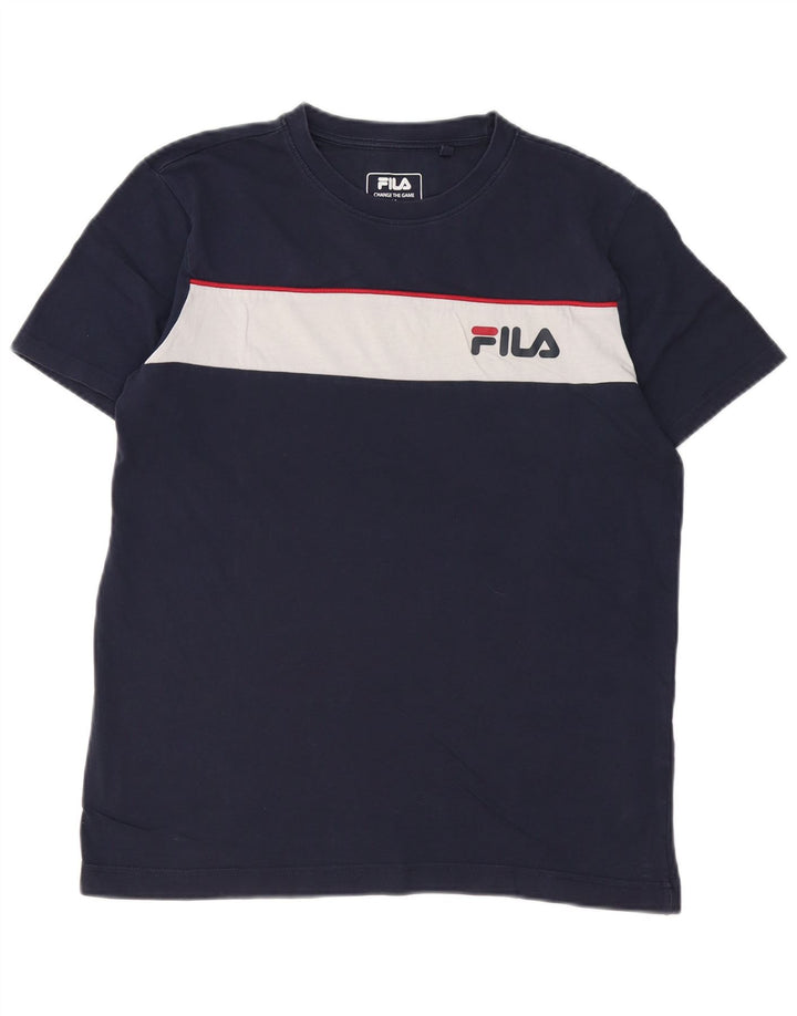 FILA Mens Graphic T-Shirt Top Medium Navy Blue Colourblock
