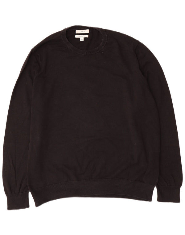 Marks & Spencer Mens Crew Neck Jumper Sweater 3XL Black Cotton