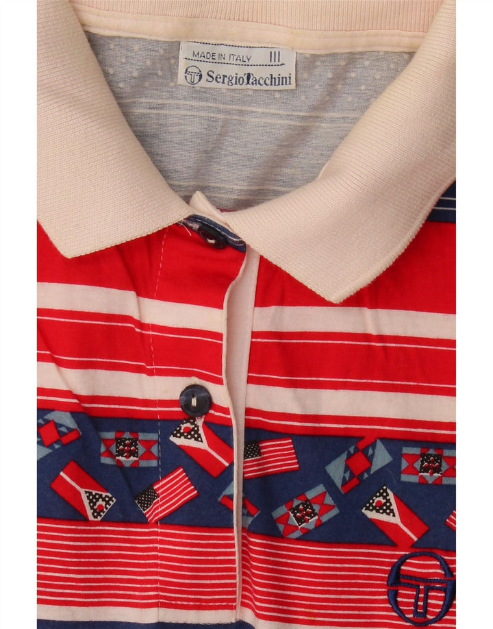 SERGIO TACCHINI Womens Polo Shirt UK 14 Medium Red Striped Cotton Vintage Sergio Tacchini and Second-Hand Sergio Tacchini from Messina Hembry 