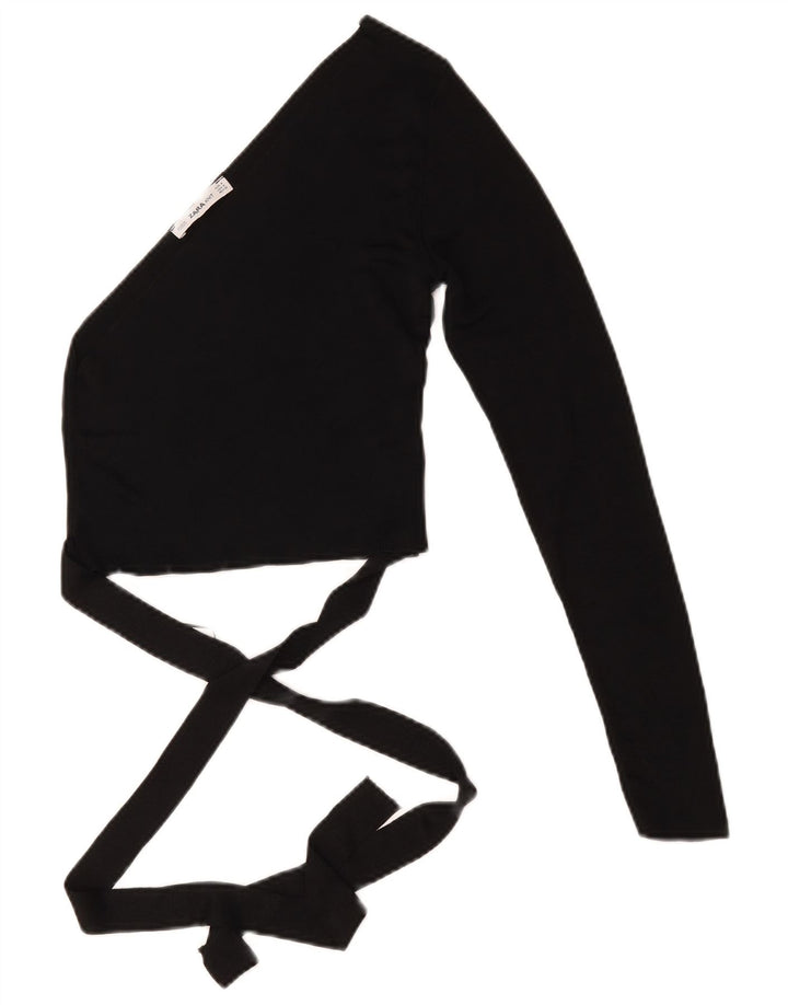 Zara Womens Crop One Shoulder Top UK 12 Medium Black Viscose