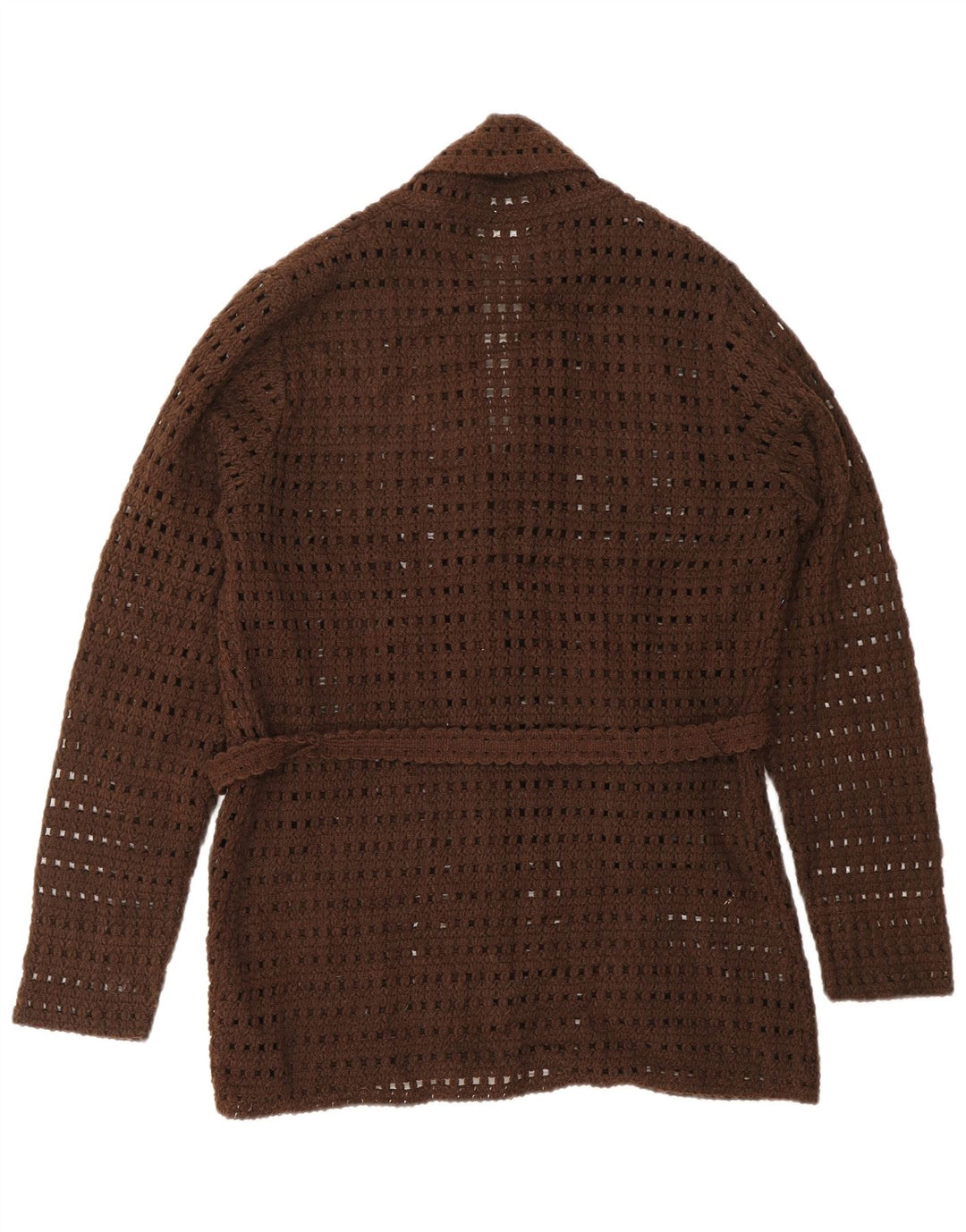 VINTAGE hæklet cardigan sweater til kvinder UK 14 Stor brun akryl